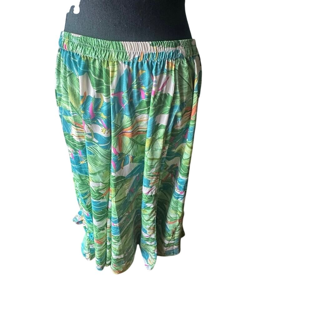 Rachel Zoe Green Tropical Print Midi Skirt